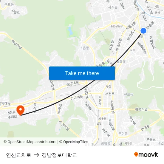 연산교차로 to 경남정보대학교 map