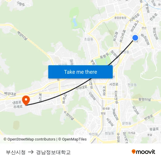 부산시청 to 경남정보대학교 map