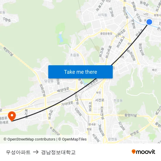 우성아파트 to 경남정보대학교 map