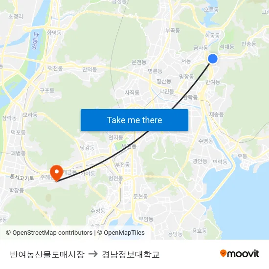 반여농산물도매시장 to 경남정보대학교 map