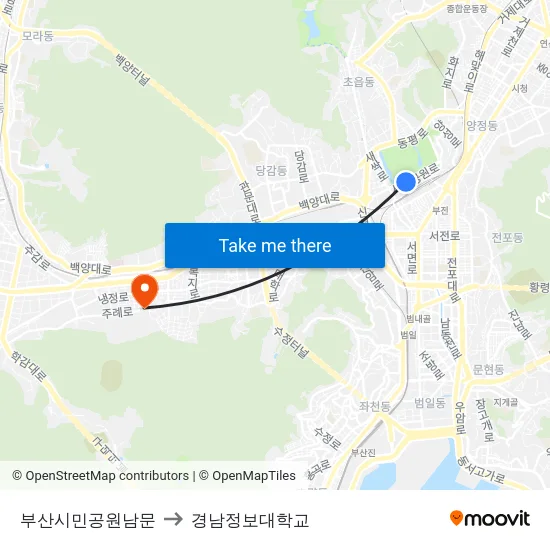 부산시민공원남문 to 경남정보대학교 map