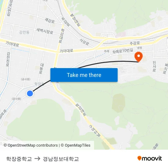 학장중학교 to 경남정보대학교 map
