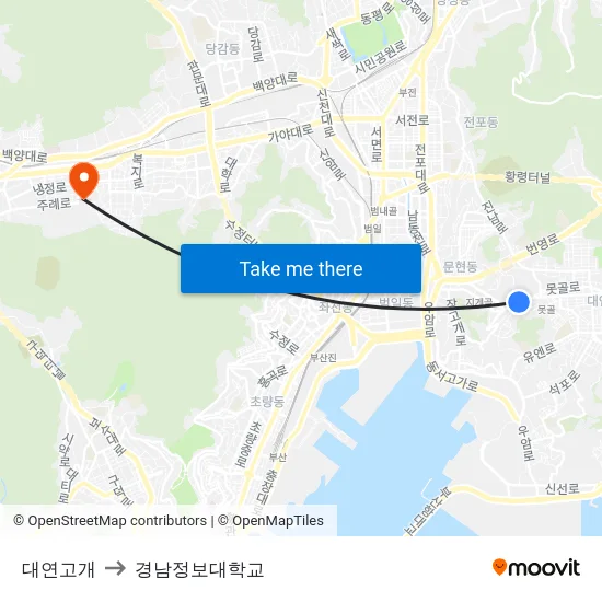 대연고개 to 경남정보대학교 map