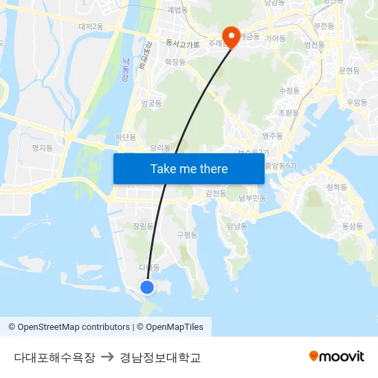 다대포해수욕장 to 경남정보대학교 map