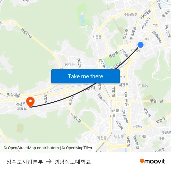 상수도사업본부 to 경남정보대학교 map