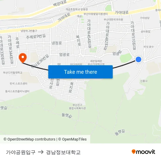가야공원입구 to 경남정보대학교 map
