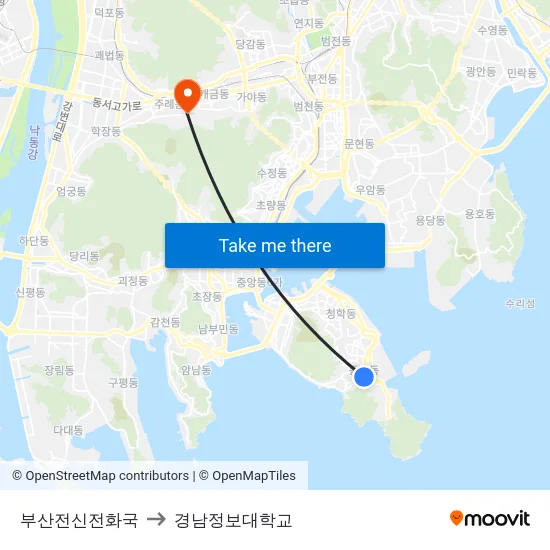 부산전신전화국 to 경남정보대학교 map