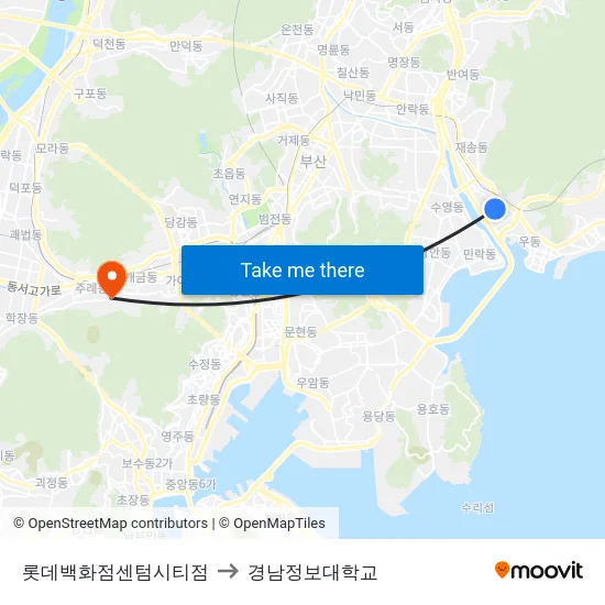 롯데백화점센텀시티점 to 경남정보대학교 map