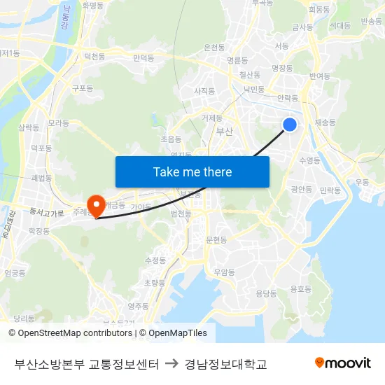 부산소방본부 교통정보센터 to 경남정보대학교 map