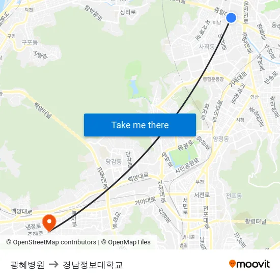 광혜병원 to 경남정보대학교 map