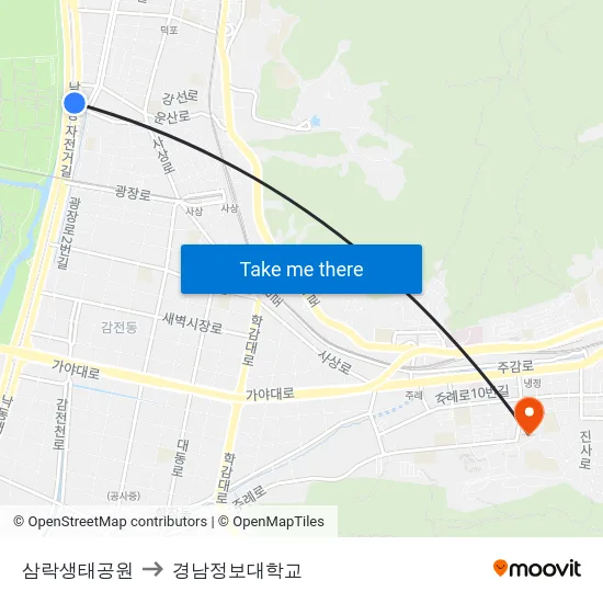 삼락생태공원 to 경남정보대학교 map