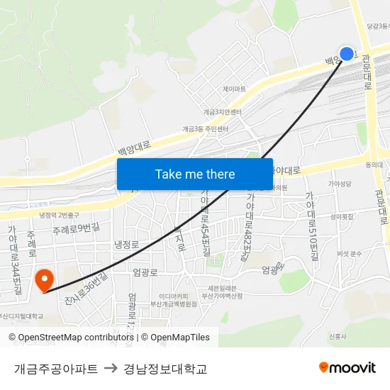개금주공아파트 to 경남정보대학교 map