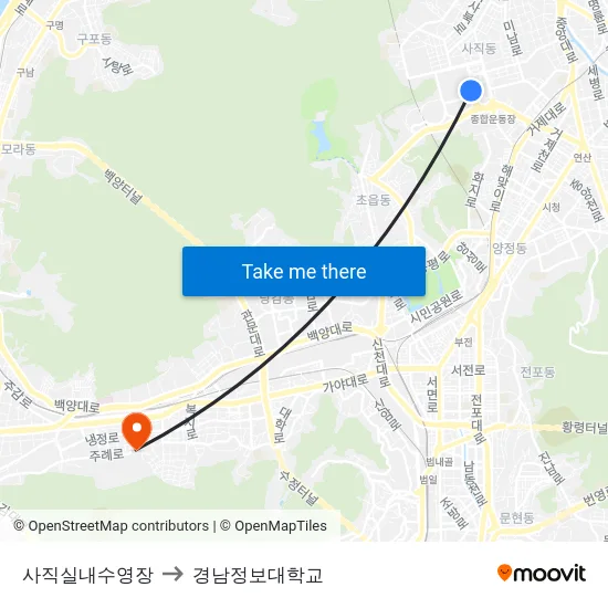 사직실내수영장 to 경남정보대학교 map