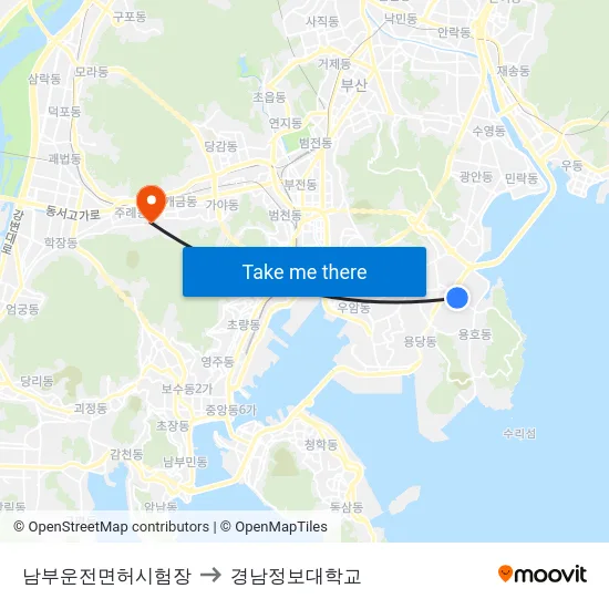 남부운전면허시험장 to 경남정보대학교 map