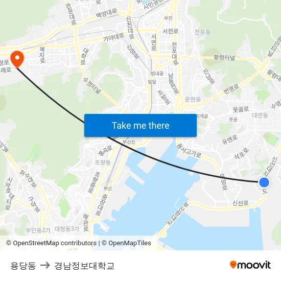 용당동 to 경남정보대학교 map