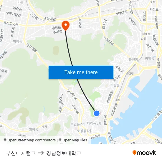 부산디지털고 to 경남정보대학교 map