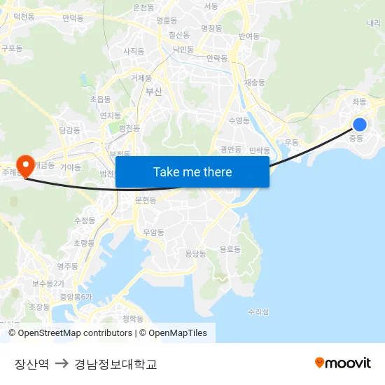 장산역 to 경남정보대학교 map