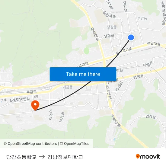 당감초등학교 to 경남정보대학교 map