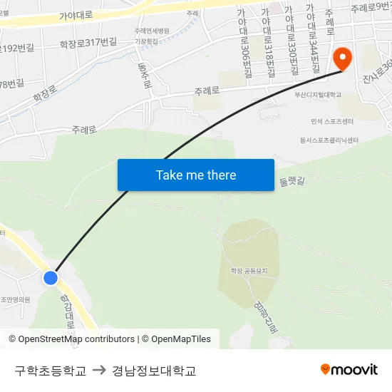 구학초등학교 to 경남정보대학교 map