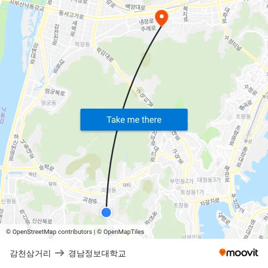 감천삼거리 to 경남정보대학교 map