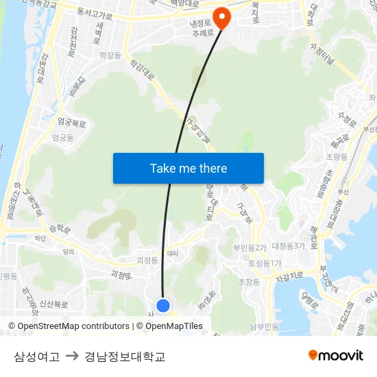 삼성여고 to 경남정보대학교 map