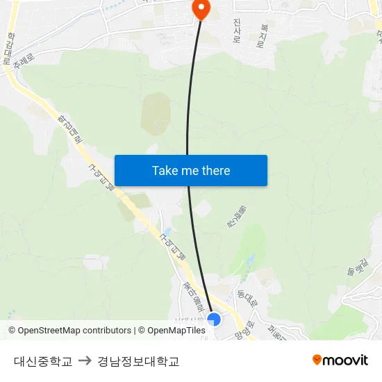 대신중학교 to 경남정보대학교 map