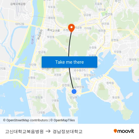 고신대학교복음병원 to 경남정보대학교 map