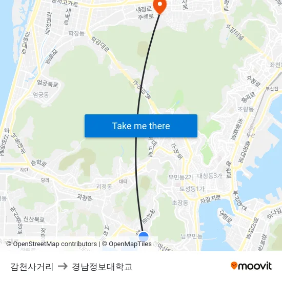 감천사거리 to 경남정보대학교 map