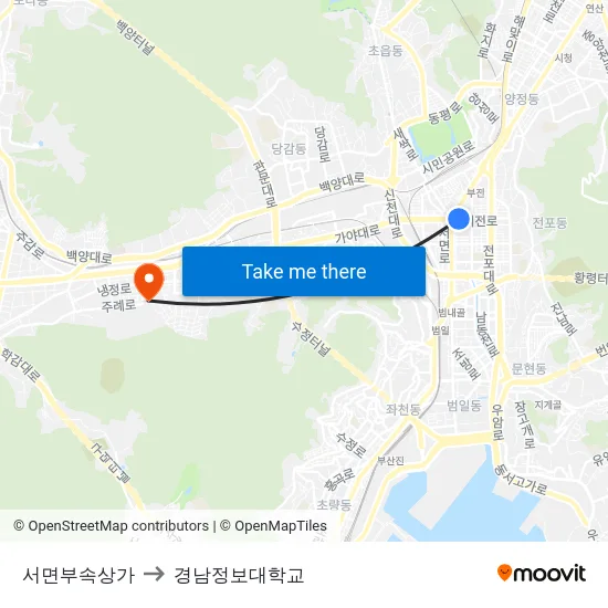 서면부속상가 to 경남정보대학교 map