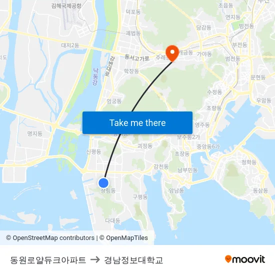 동원로얄듀크아파트 to 경남정보대학교 map