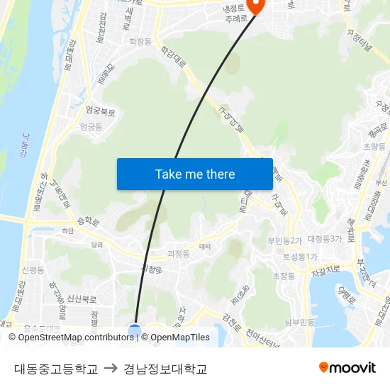 대동중고등학교 to 경남정보대학교 map