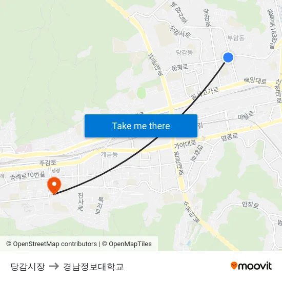 당감시장 to 경남정보대학교 map