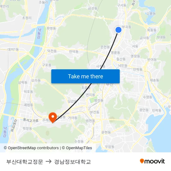 부산대학교정문 to 경남정보대학교 map