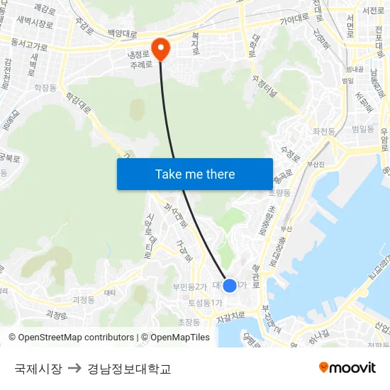 국제시장 to 경남정보대학교 map