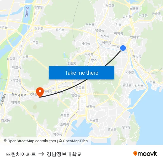 뜨란채아파트 to 경남정보대학교 map