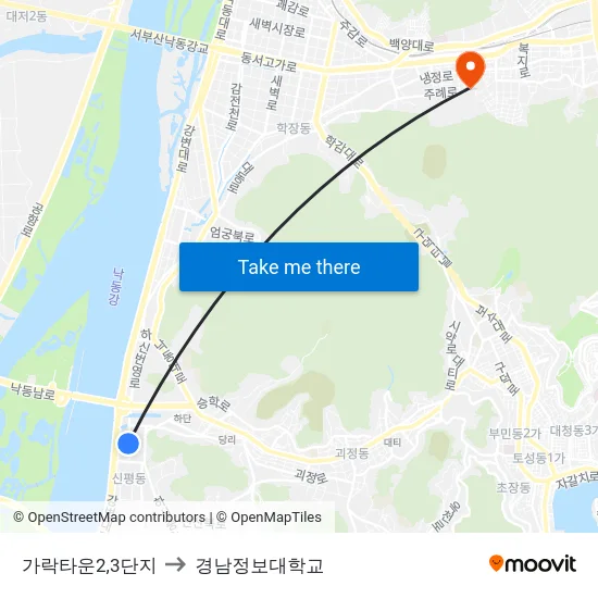 가락타운2,3단지 to 경남정보대학교 map