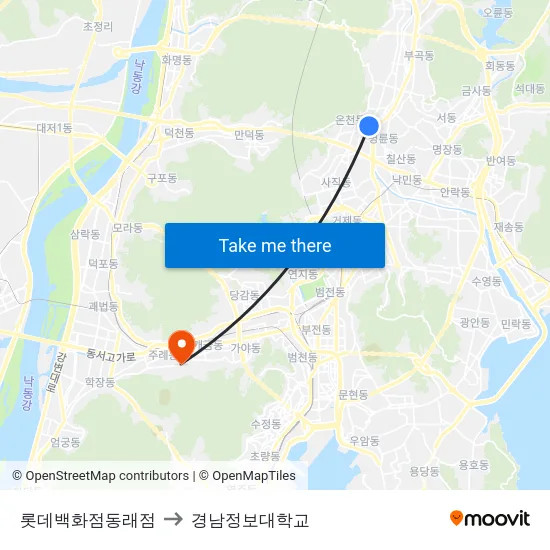 롯데백화점동래점 to 경남정보대학교 map