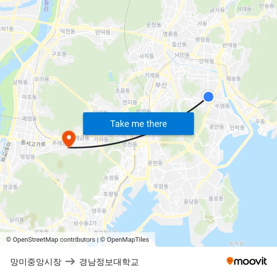 망미중앙시장 to 경남정보대학교 map