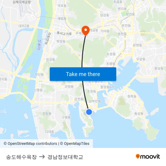 송도해수욕장 to 경남정보대학교 map