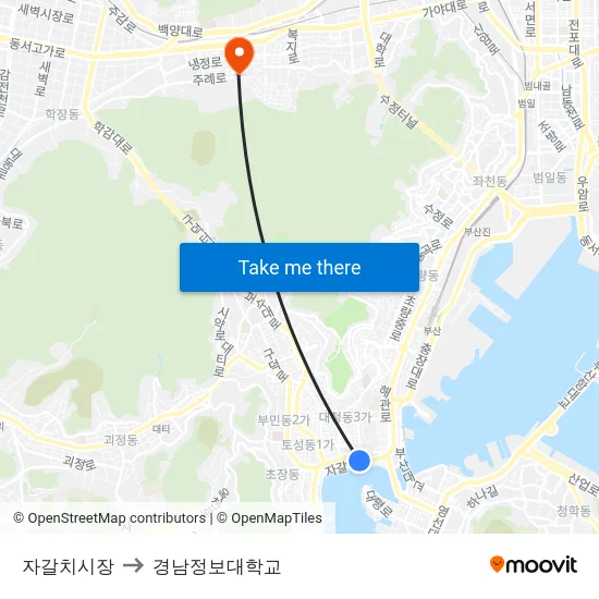 자갈치시장 to 경남정보대학교 map