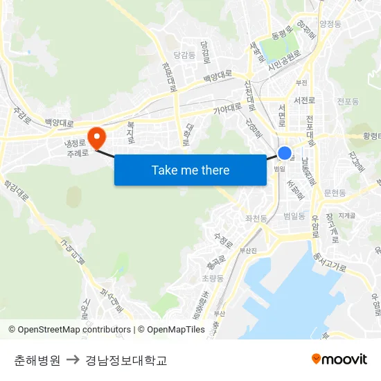 춘해병원 to 경남정보대학교 map