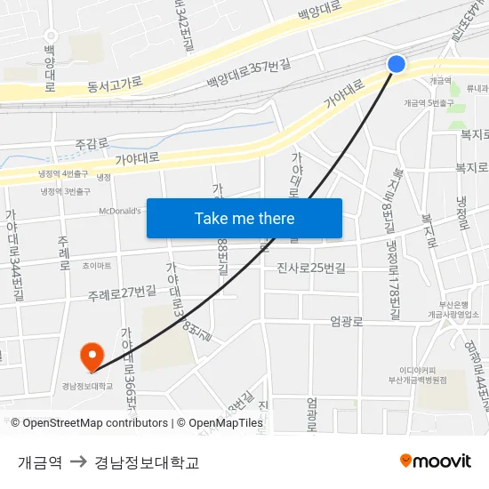 개금역 to 경남정보대학교 map