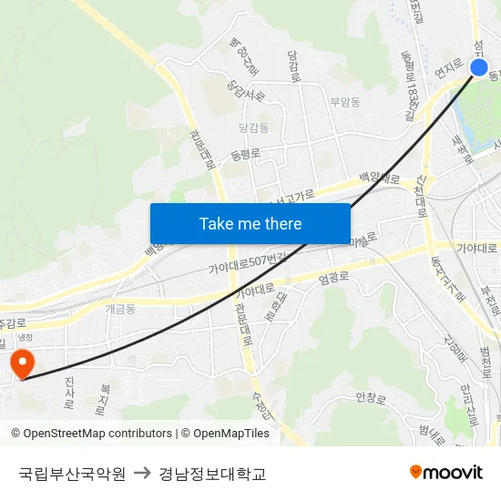 국립부산국악원 to 경남정보대학교 map