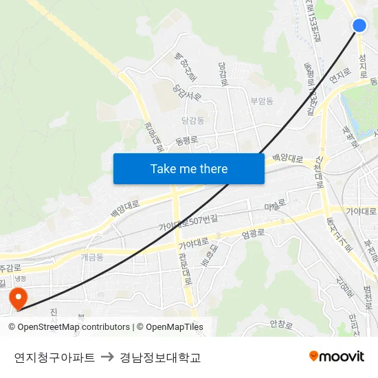 연지청구아파트 to 경남정보대학교 map