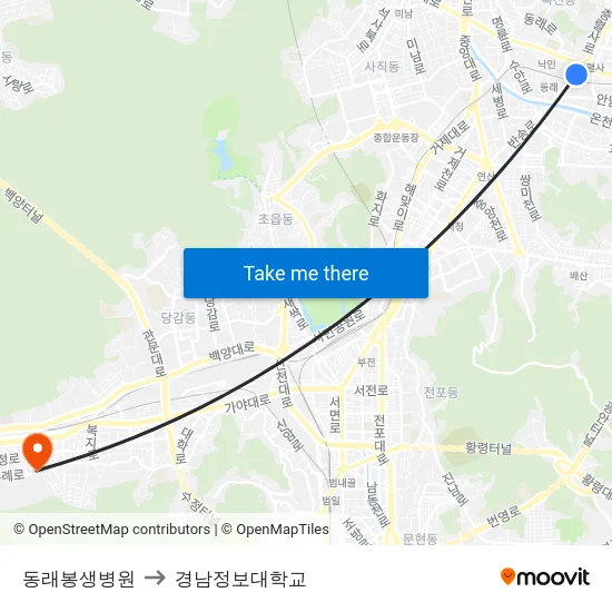 동래봉생병원 to 경남정보대학교 map