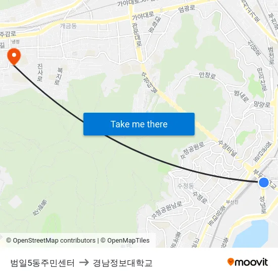 범일5동주민센터 to 경남정보대학교 map