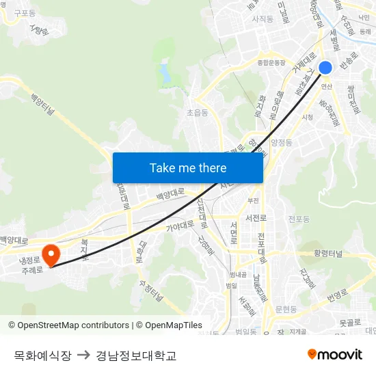 목화예식장 to 경남정보대학교 map