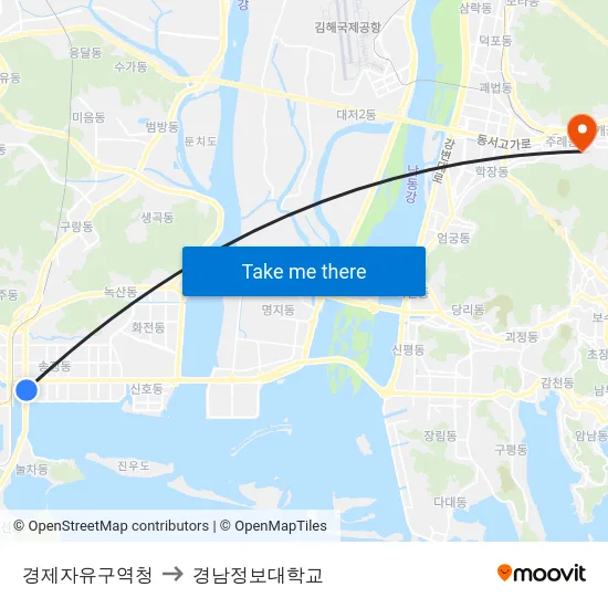 경제자유구역청 to 경남정보대학교 map