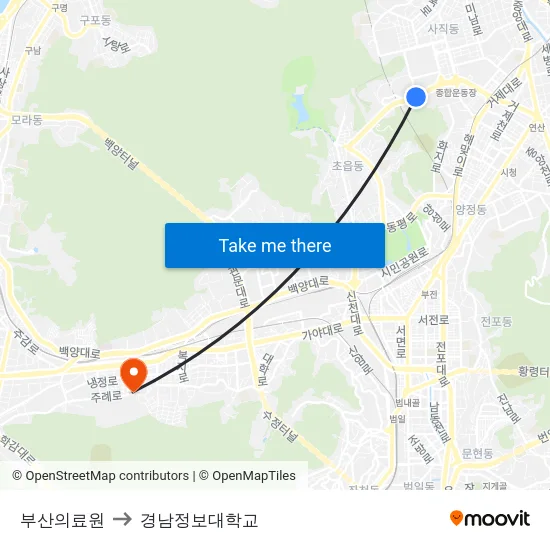 부산의료원 to 경남정보대학교 map