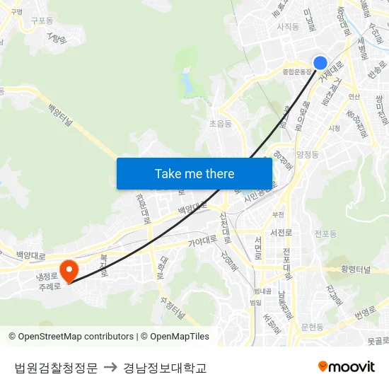법원검찰청정문 to 경남정보대학교 map